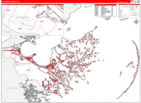 St. Bernard Parish (County), LA Zip Code Wall Map